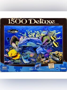 Mega Puzzles Christian Riese Lassen Dolphin Reef 1500 Piece Deluxe Jigsaw Puzzle